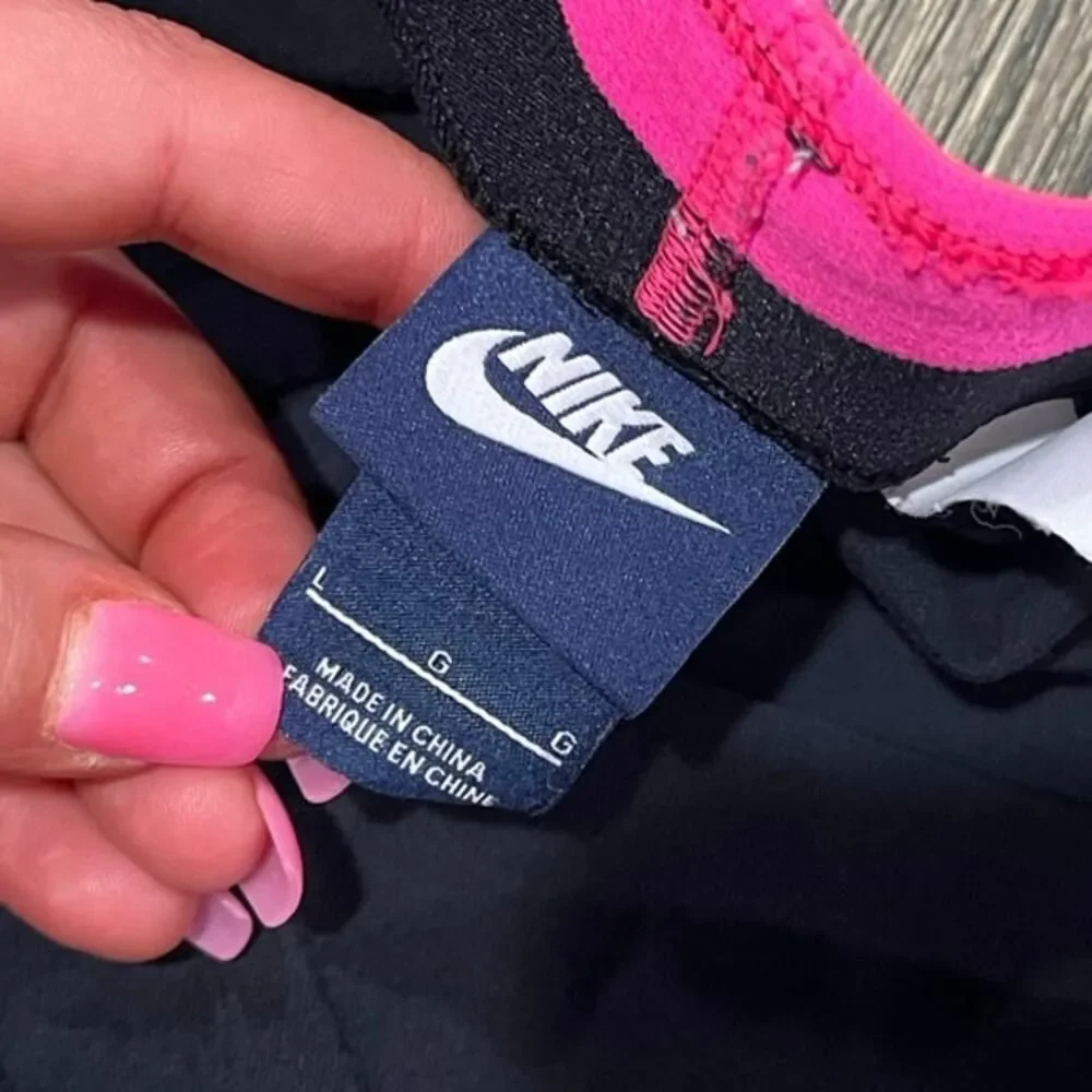 Nike Girls Youth Mid Rise Elastic Waist Pull-On Swoosh Print Logo Black Size L